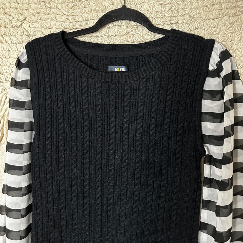 ANTHROPOLOGIE Maeve black and white cable knit contrast sweater M - Picture 5 of 11
